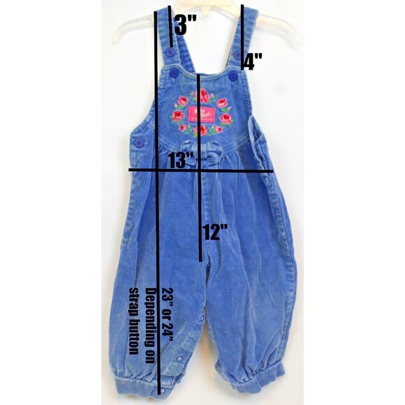 VTG Oshkosh Blue Corduroy Overalls Bubble Romper Girls 18 months Flowers Winter - Picture 2 of 11